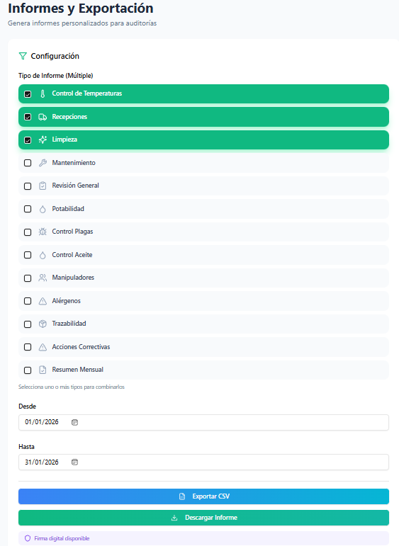 Informes APPCC para inspecciones informes automáticos appcc digital